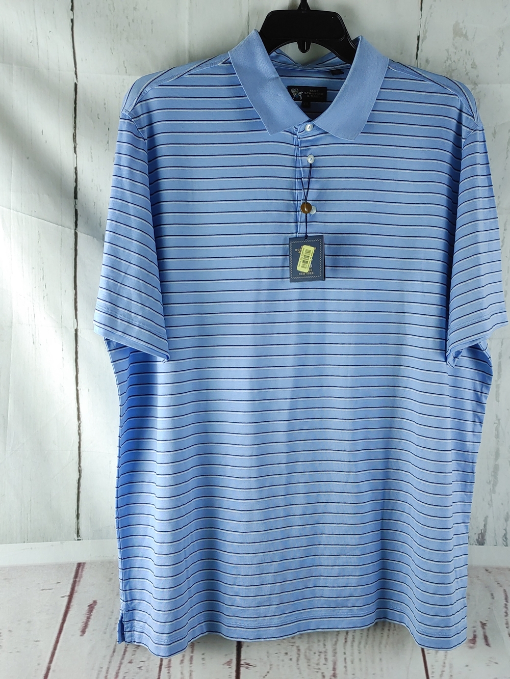 Hart Schaffner Marx Men’s XXL Blue Striped Cotton Polo Shirt Short Sleeve NWT